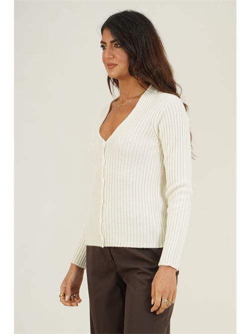 Cardigan a costine in pura lana Valeria Ghittori | 1310BIANCO